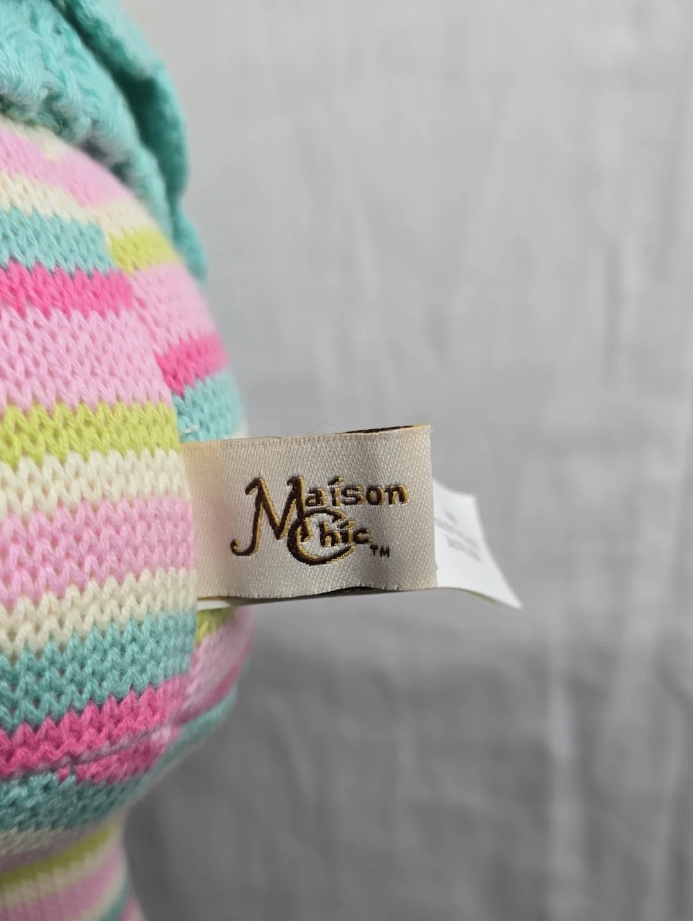 Maison Chic Knit Stuffed Doll W/Baby Crochet Sweater Striped Bright Colors 17